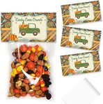 Candy Corn Crunch Green Pickup With Pumpkins Themed Bag Toppers for Party Favor Treat Bags, Set of 20 Bag Toppers With 20 Self-Adhesive Bags Also Included! by AmandaCreation