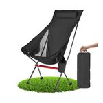 OKYUK Foldable Camping Chair High-Backed Chair with 2 Storage Bags and Carry Bag, Suitable for Outdoor Travel, Beach Chair, Hiking and Fishing for Adults (Wide Black)