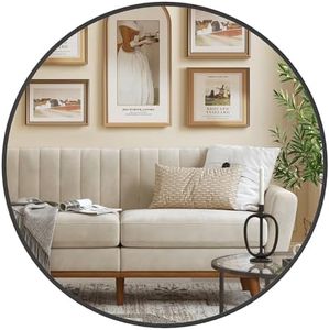 SONGMICS Specchio da Parete Rotondo, 61 cm, Specchio da Bagno, Cornice in Metallo, Facile da Montare, Specchio Moderno per Soggiorno Camera da Letto Ingresso, Nero Inchiostro LWM102B01