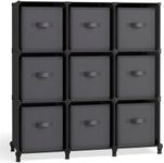 SONGMICS Cube Storage Organizer with Storage Boxes, Set of 9-Cube Organizer, 9 Collapsible Non-Woven Fabric Bins, Customizable, Space-Saving, Bedroom, Ink Black and Dove Gray ULPC092B01