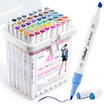 Ohuhu Alcohol Markers 48 Colour Double Tipped Chisel&Fine Alcohol-Based Art Marker Set For Kids Adults Coloring Illustration Great Value Pack For Students Art Class Better Designed Grip|Assorted