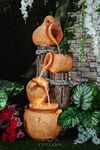 Expleasia, Exuberant & Luxury Decor Wood Stacked Natural earthen Pot Water Fountain | Home & Garden Decor Water Fountain (Orange & Brown) Home Decor Water Fountain, Outdoor Water Fountain (Orange)