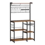 VASAGLE Kitchen Baker’s Rack, Microwave Stand, Coffee Bar with Magnetic Knife Holder, Kitchen Storage Shelf, Wire Basket, Kitchen Paper Holder, 12 Hooks, Rustic Brown and Black KKS026B01