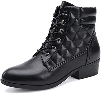 CentroPoint Women's Block Heel Military Ankle Boots Lace Up Leather Combat Boots Fashion Booties, Black Pu, 7