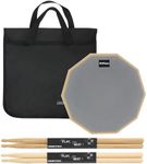 12 Inch Practice Pad with 5A Oak and Maple Drumsticks and Carrying Bag, Double Sided Silent Drum Pad (Grey)