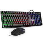 Gaming Keyboard and Mouse Set,Mafiti RK101 7 Rainbow Backlit Keyboard with Mechanical Feeling Breathing Light for Working or Gaming, UK Layout