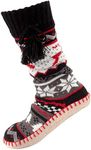 BambooMN Women's Soft Fuzzy Furry Gripper Slipper Socks with Tassel, Two Sizes, Red Reindeer, 4-9