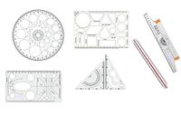 DREAM XPLORE Pro Circle (25 Circles), Hyperbola Parabola & Geometry Template,Set Square Small,Roll N Draw Ruler, Triangle Ruler Drafting Scale Ruler Architect, Engineer, Employee, Students (Set Of 6)