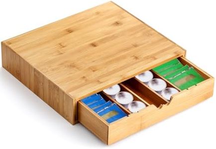 Peohud Bamboo K Cup Holder, Bamboo Coffee Cup Drawer, Coffee Pod Holder Tea Bag Storage Organizer for Kitchen Office Coffee Bars