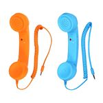 sourcing map 2 Pack 3.5mm Retro Telephone Handset Telephone Receiver MIC Microphone Speaker Anti Receivers for Microphone Speaker Orange,Blue