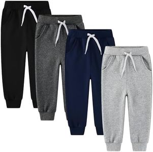 Avsead Boys Pants Sweatpants Joggers Kids Fleece Athletic 4 Pack Fall Winter School Sport Jogging Sweat Pant Clothes Trousers with Pockets Size 6-7 Navy/Light Gray/Black/Dark Gray