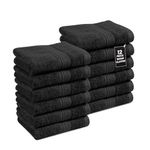 Premium 12 Pack Wash Cloths Set - 13x13 Inches, Highly Absorbent 100% Cotton Towels for Bathroom, Spa, Gym, Face - Black