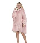 Oversized Hoodie Blanket Women Ultra Plush Fleece with Soft Sherpa Reversible Warm Cosy Comfy Wearable Hooded Giant Sweatshirt Throw for Girls Adults Men Boys Kids Big Pocket (Blush Pink)