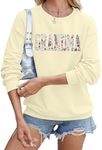 MYHALF Grandma Embroidered Sweatshirts for Women: Grandma Floral Applique Shirts Nana Gifts Casual Crewneck Pullover Tops, Apricot, X-Large