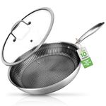 NUtriChef, Non Stick Frying Pan, 10", Stainless Steel Pan, Frying Pan with Lid, Always Pan, Frying Pans Nonstick, Kitchen Cookware w/Dakin Etching Non-Stick Coating, Scratch-Resistant