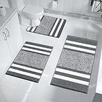 Pauwer 3 Pieces Luxury Bath Mat and Pedestal Mat Set Super Soft Microfiber Fluffy Bathroom Rug Machine Washable Absorbent Shower Rugs for Bathroom