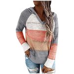 Jumper Ladies Loose Hoodie Sweatshirt Sleeves Long Blouse Sweater Tops Hooded Patchwork Casual Fashion V-Neck Women Women's Blouse Hoodie Cartoon Pullover Coats Orange