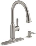 KOHLER Ealing Vibrant Stainless Single Handle Pull-Down Kitchen Faucet with Sprayer (Deck Plate and Soap Dispenser Included), R28703-SD-VS