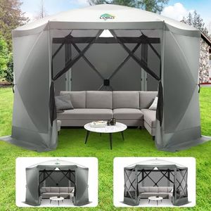 COBIZI Pop Up Gazebo Screen Tent Screen House for Camping, 12x12 Screen Room with Mosquito Netting, Hub Tent Instant Screened Canopy with Carrying Bag and Ground Stakes, Gray