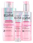 L'Oréal Paris Elvive Glycolic Gloss Conditioner 150ml + Shampoo 200ml + Leave-In Serum 150ml Set for Dull and Porous Hair Intense and Long-Lasting Shine - 3 Bottles