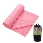 MEIRIYFA Yoga Mat Towel,Microfiber Non Slip Yoga Mat Towel,Skidless Grip Rubber Bottom Ultra Soft and Sweat Absorbent Mat Towel,for Hot Yoga, Bikram, Pilates (Pink)