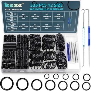 KEZE 335 Pcs Hydraulic O-Ring SAE 900 Series 12 Size Buna-N 70A Inch O Rings Seal Kit for Hydraulic Fitting,Straight Thread Tube Fittings,Cylinders,BOSS ORB Fittings