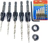 FTG USA Adjustable Wood Countersink Drill Bit Set5 Pc Countersink Drill Bit #4#6#8#10#12 Tapered Drill Bits for Woodworking