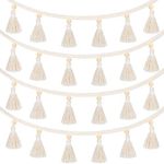 Boho Macrame Tassel Garland Hanging Banner for Classroom Cotton Tassel Home Decor Nursery Room Decorative Wall Woven Hangings for School Supplies Party Decor(4 Pieces,37.4 Inch)