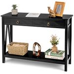 Giantex Console Table Entryway Sofa Side Table with Drawer & Open Shelf, Modern Narrow Couch Table, Thin Entry Table for Living Room, Bedroom, Hallway 42 Inch Distressed Sofa Table (Black)