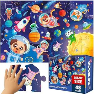 QUOKKA Giant Floor Puzzle for Kids Ages 4-6 – 2x3 Feet Extra-Thick 48 Pieces Toddler Puzzle Ages 3-5 – Space Educational Activity for Boys Girls – Premium Box with Sturdy Handle & Magnetic Closure