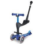 Micro Scooters | Mini 3in1 Deluxe Push Along Children's Trike | Toddler Scooter with Seat | 12mths-5yrs | Boys & Girls | Blue