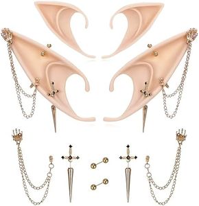 FRESHME Elf Ears with Earrings, 2 Pairs of Fairy Ears with Sword Piercings Gothic Ear Clips Cartilage Hoop for Women Men Renaissance Costume Cosplay Halloween Anime Party Accessories