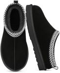 Litfun Genuine Suede Slippers for Women Fuzzy Memory Foam House Shoes Winter Warm Mini Boots Indoor and Outdoor, Black 37