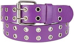 NYFASHION101 Solid Rich Fashion Color Double Grommet Belt, Purple, Small