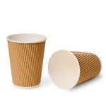 Sunrise Packaging 50 x 12oz Kraft Ripple Coffee Cups 340ml | Eco-Friendly Insulated Brown Hot Drinks Cups | Recyclable Leakproof Brown Paper Cups for Tea Coffee Cappuccino Hot Chocolates