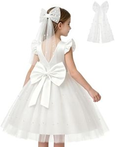VPCAR Flower Girl Dress with Headwear Ruffle Tulle Satin Party Birthday Bridesmaid Communion Pageant Prom Gown