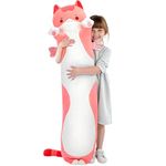 Mewaii Long Cat Plush Body Pillow, Cute Cat Plush Animals Kawaii Soft Plushies, Kitten Plush Pillow Doll Gift for Girls Boys (Pink Cat 36 Inch)