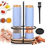 Electric Salt and Pepper Grinder with Base, Adjustable Coarseness Electric Salt Grinder Battery Operated Pepper Grinder, Single Handed Ceramic Grinder with LED Light (Blue)