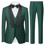 KUDORO Men Suits 3 Piece Slim Fit Suit Casual Business Formal Dinner Tuxedo Suit for Men Classic Blazer Waistcoat Trousers Set Dark Green