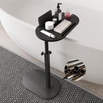 Yumkfoi Bathtub Tray Table with Carbon Steel Base, Freestanding Bath Tray for Tub Against Wall, Bathtub Caddy Hot Tub Table for Luxury Bath Home Spa Bath Accessories (Carbon Steel&Bamboo)