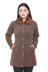 WOOL 4U Women Ladies Girls Winter Wear Hair Wool Open Front Buttoned Fur Collar Neck Stylish Party Woolen Winter Wear Long Length Coat Cardigan Sweater Brown