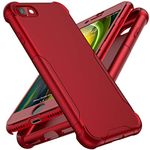 ORETECH for iPhone SE 2022 Case, iPhone SE 2020 Case iphone 7/8 with[2x Tempered Glass Screen Protector] Full Body Heavy Duty Slim Hard PC Soft TPU Protective Cover Compatible with iPhone SE 3- Red