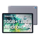 Whitedeer 10 inch Tablet - 10GB RAM + 128GB ROM Android 14 Tablet - Octa core Processor with 1280 * 800 IPS Wi-Fi 6G - Widevine L1-5000mAh - Dual Camera - Face ID - Tablet PC - Gray