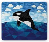 Lunarable Orca Mouse Pad, Low Poly Killer Whale on Ocean and Cloudy Sky in Shades of Blue Print, Rectangle Non-Slip Rubber Mousepad, Standard Size, Azure Blue Dark Grey