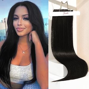 REECHO Hair Extensions, 4PCS Clip in Hair Extensions 24" Thick Long Straight Black hair extensions HE004 Invisible Lace Weft Natural Soft Synthetic Hairpieces for Women – Black