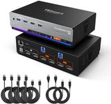 TESmart DP KVM Switch 2 Monitors 2 Computers 8K@60Hz USB 3.0, DP 1.4 KVM Switch Dual Monitor 4K@144Hz for Gaming Dock, Support EDID, Gigabit Network, Hotkey Switch, Audio & Mic with All Input Cables