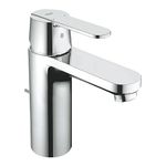 GROHE Get - Bathroom Wash Basin Mixer Tap with Pop-Up Waste Set (Metal Lever, 35 mm Ceramic Cartridge, Water Saving Mousseur 5.7 l/min, Tails 3/8 Inch), M-Size 159 mm, with QuickTool, Chrome, 23454000