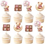 Cyodoos 36 PCS Baby Shower Bear Cupcake Toppers Selection Baby Bear Theme Baby Shower Decorative Supplies Jungle Animal Theme Baby Shower Birthday Party Cake Decorative Supplies pink