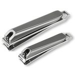 H&S Stainless Steel Nail Cutter Set for Men & Women - Set of 2 - Premium Nail Clippers with Built-in Filer and Catcher - Toe Nail Clipper with Curved Shaped and A Carry Sack