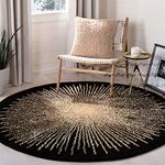 Riya Rugs Round Handwoven Carpet for Living Room Bedroom Drawing Room Hall Size 8 x 8 Feet Round Color Black & Beige